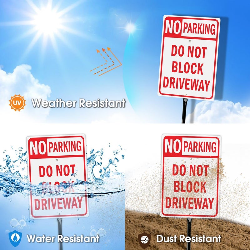 TR Large No Parking Sign Do Not Block Driveway Sign with 54" Stake - 14"x10" .040 Rust Free Aluminum, Reflective, Waterproof and Fade Resistant, 2 pre-drilled holes, Includes Matching Screws & Wrench, Easy to Mount - Image 3